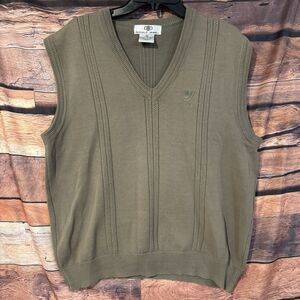 Donald Jewell Mens V-Neck Sweater Vest Olive Green Cable Knit Textured Cotton XL